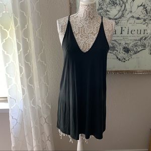 Black slip dress, deep v, size Medium, EUC.